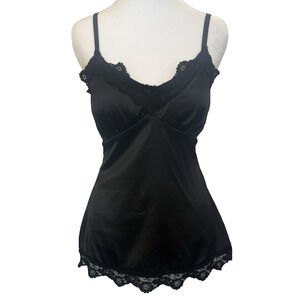 Y2K Dots Danity Black Lace Satin Babydoll Cami Tank Top Size M Feminine Fairy